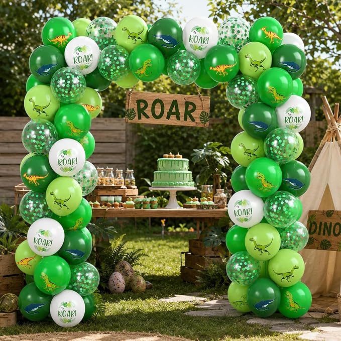 Dinosaur Balloons, 12 Inch Dark Fruit Light Green White Dinosaur Printed Latex - Image 6