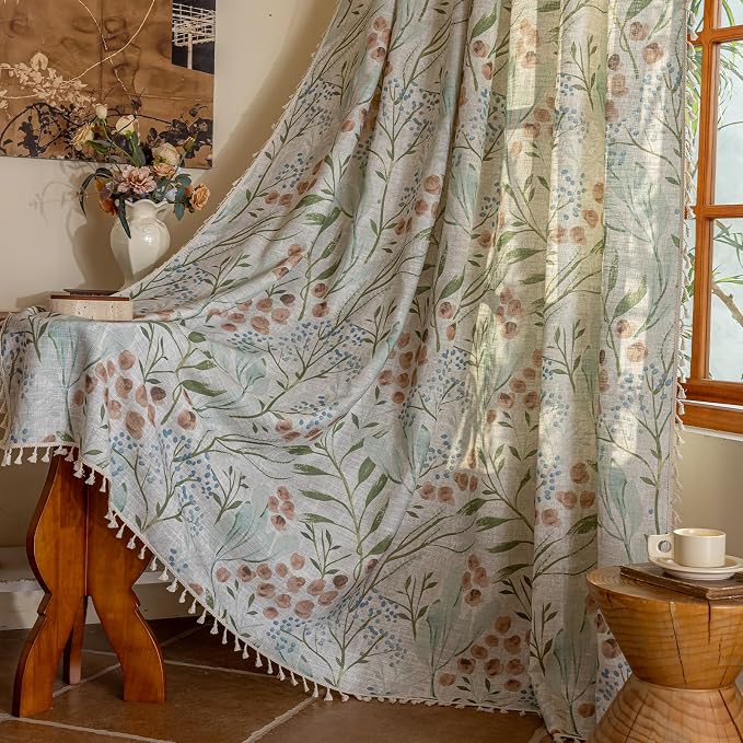 ENJOYBRIDAL Floral Curtains 96 Inches Bedroom Decor Drapes Semi Sheer Rod - Image 7