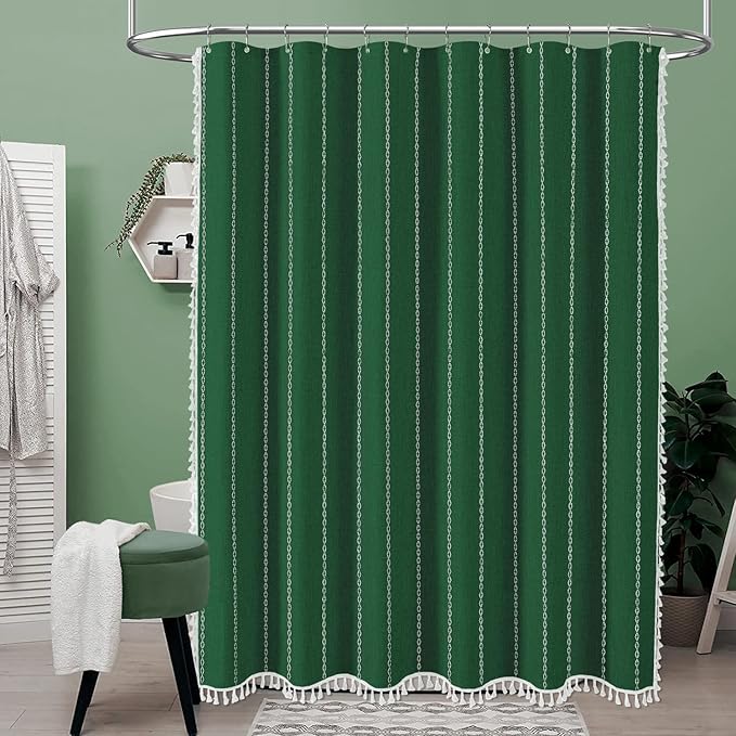 72x96 Extra Long Linen Heavy Duty Shower Curtain Set, Emerald Green | Extra - Image 6