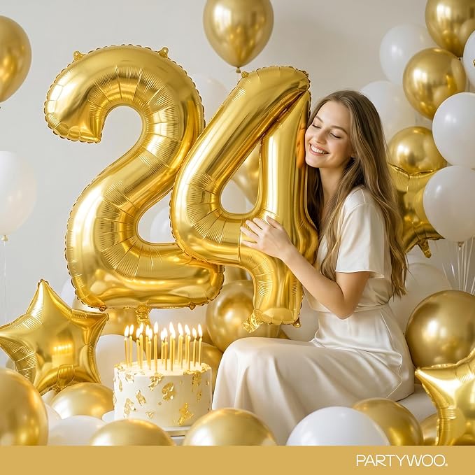 PartyWoo Number Balloons 40 Inch Gold Number 4 Kit 25pcs - Image 8