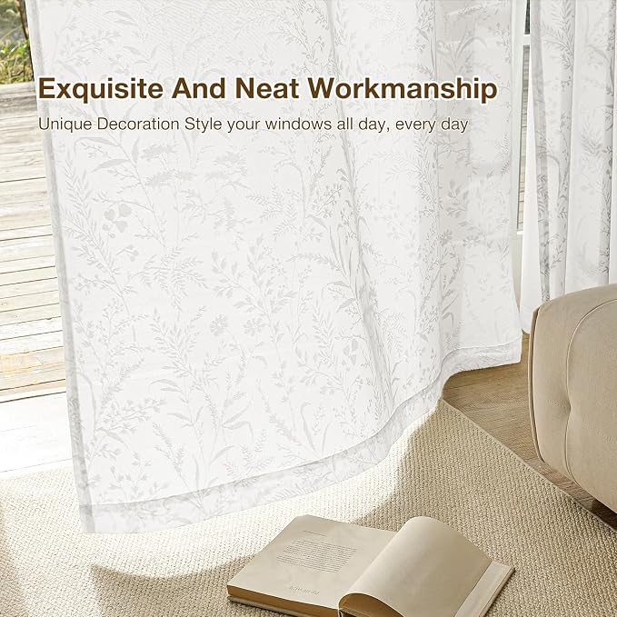 Anmao White Semi Sheer Light Filtering Curtains 90 Inches Long 2 Panels - Image 7