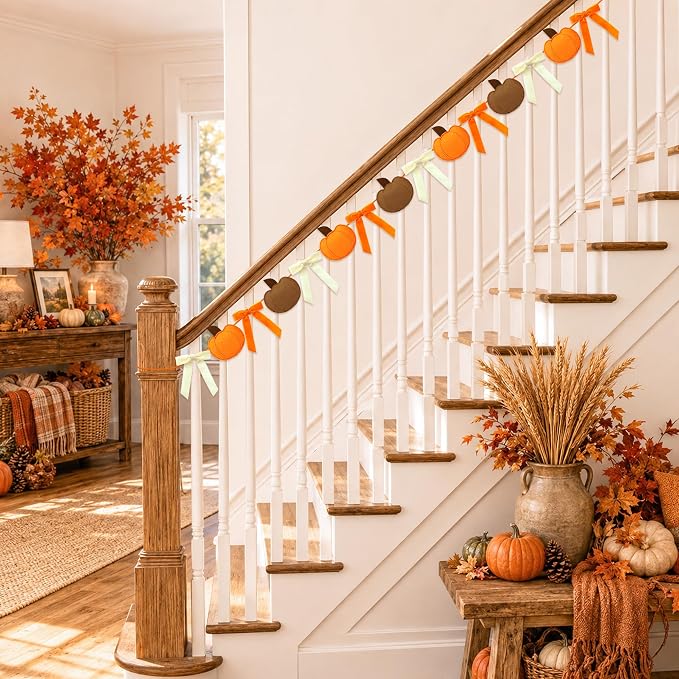 Fall Thanksgiving Felt Pumpkin & Bow Garland - Image 7