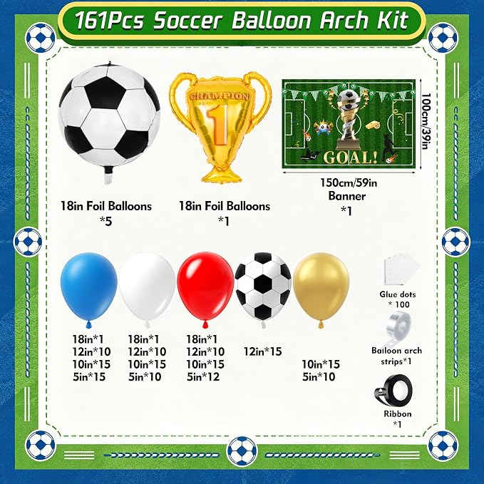 Soccer Party Decorations 161Pcs, Soccer Balloon Garland Arch Kit - Image 2