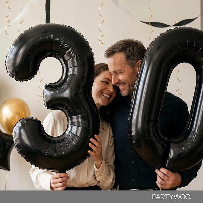 PartyWoo Number Balloons 40 Inch Black Number 30 Kit 33pcs - Image 9