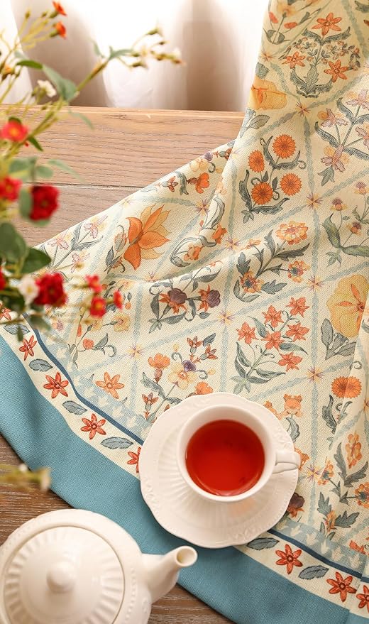 Designer French Linen Printed Curtains, 2 Panels, Floral Pattern Draps - Image 8
