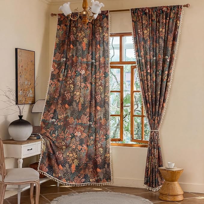 Floral Rod Pocket Semi Sheer 63 Inch Curtains 2 Panel Set - Image 2