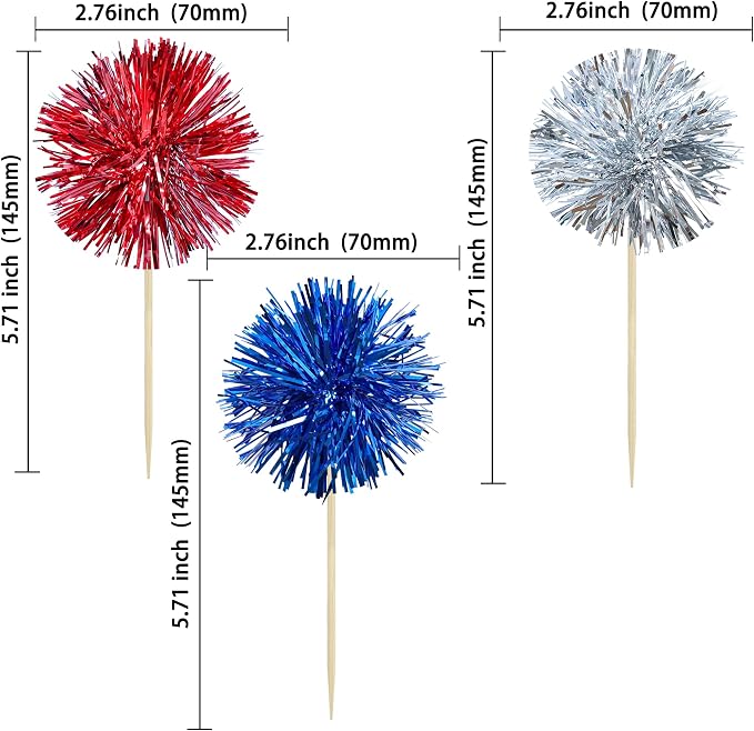 Gyufise 30Pcs Foil Firework Cupcake Toppers Sparkle Tinsel Cake Toppers Tinsel - Image 2