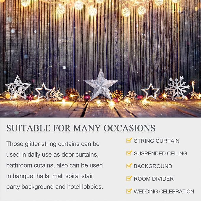 WILLBOND 4 Pcs String Curtains Glitter Fringe Curtains - Image 4