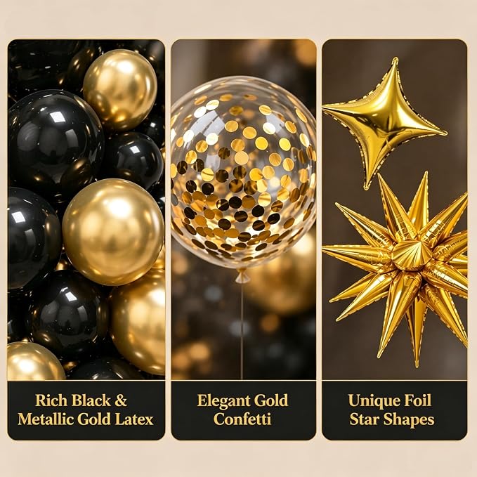 128 PCS Black and Gold Balloon Arch Kit, Anniversary, New Year, Birthday - Image 5