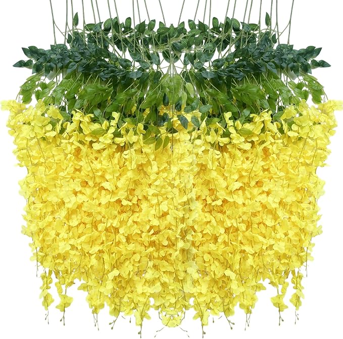 Artificial Wisteria Hanging Flowers-Fake Wisteria Flower Garland Silk Vines by WONICE