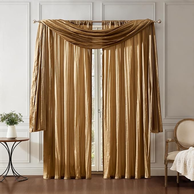 Athena Faux Silk Window Curtain and Scarf Set - Image 2