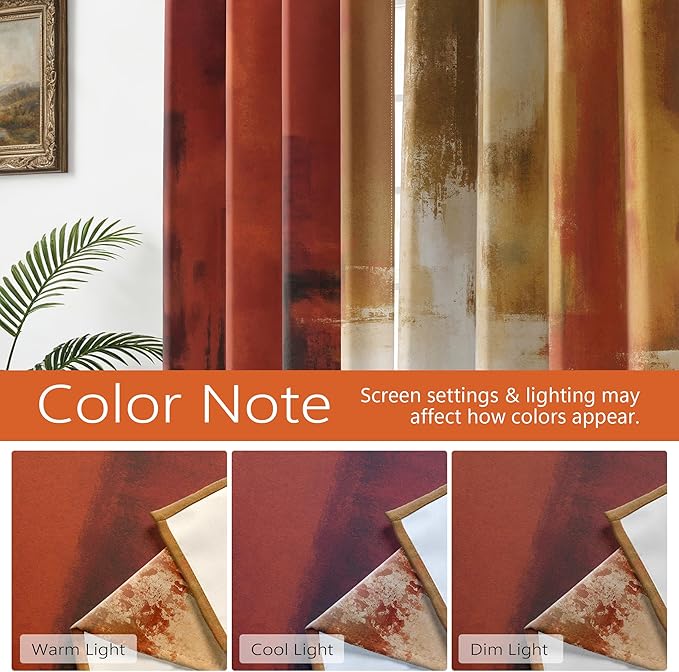 Asuexpect Burnt Orange Curtains 2 Panels Abstract Rust Curtain Room Darkening - Image 4