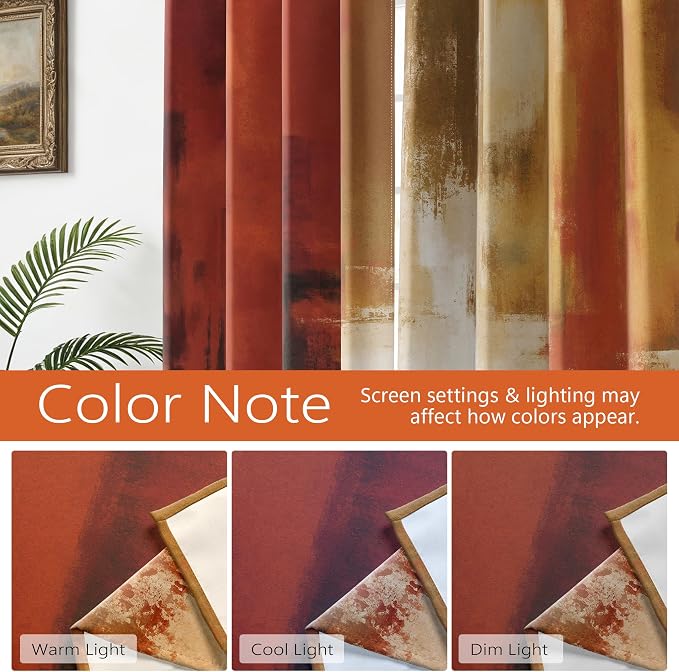 Asuexpect Burnt Orange Curtains 2 Panels Abstract Rust Curtain Room Darkening - Image 4