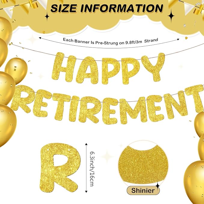 Fulmoon Pre Strung Happy Retirement Banner Glitter Retirement Sign Funny - Image 2