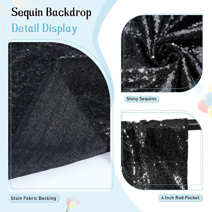 SquarePie 4x8ft Black Sequin Backdrop, High Density Non-Transparent Glitter - Image 6
