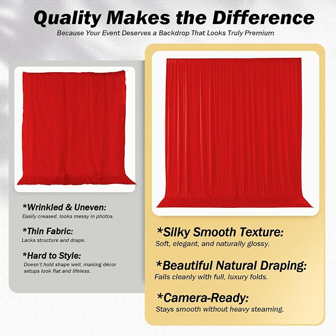 20ft×12ft Red Backdrop Curtain for Wedding Parties, 4 Panels Wrinkle Free - Image 4
