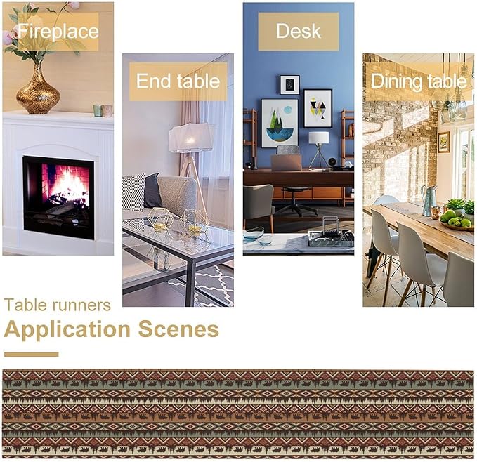 Retro Cabin Table Runner Rustic Bear Forest Farmhouse Lodge Jungle Table Runner for Dinner Party Living Room Kitchen Aztec Vintage 13x108 Inch