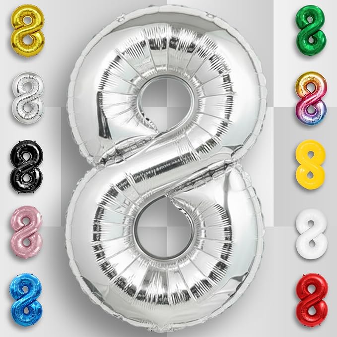Silver Number Balloon 8 Mylar Foil Balloons 16 inch Small - Image 4