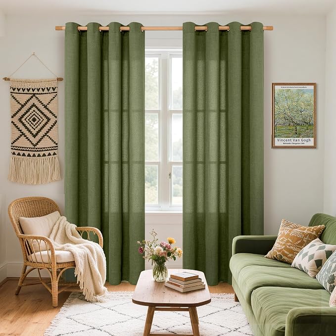 YoungsTex Olive Green Linen Curtains - Image 2