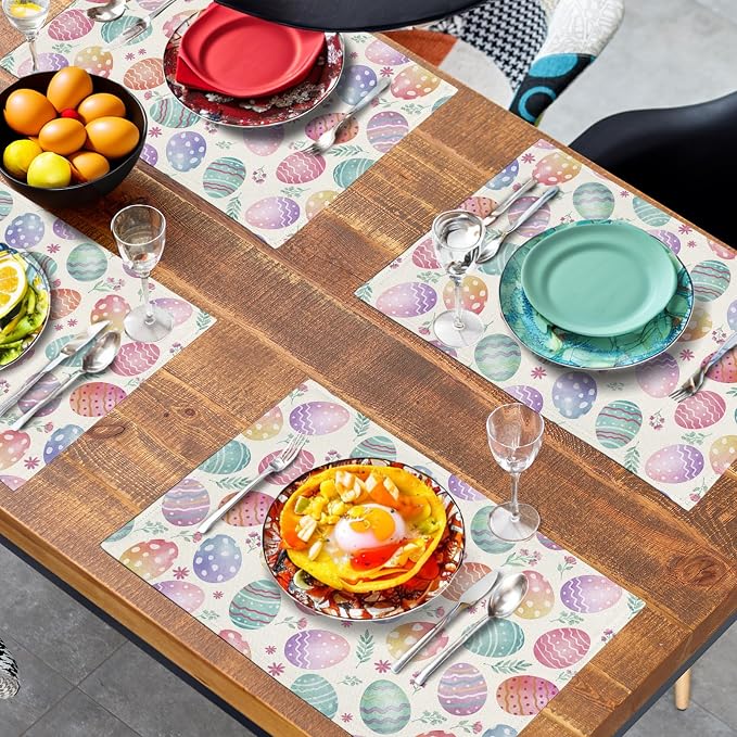 Easter Placemats Set of 4 Watercolor Colorful Eggs Floral Table Mats 12x18 Inch - Image 7