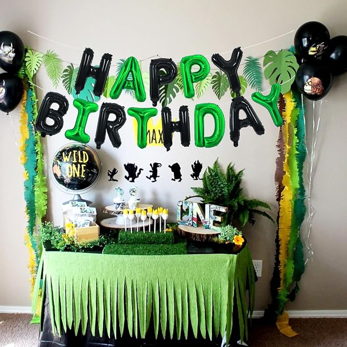 TONIFUL 16 Inch Black Green Happy Birthday Balloons Banner Decorations | - Image 5