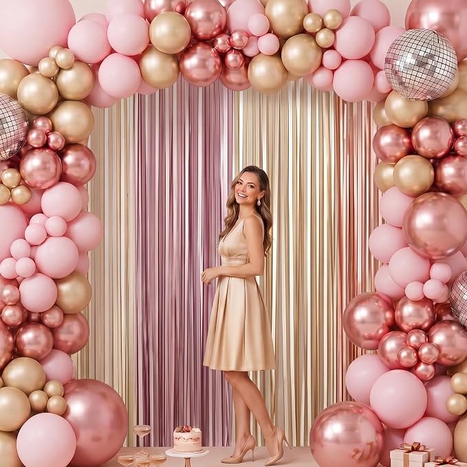 Frienda 4pcs Pink and Gold Party Decorations 6.6ft Fringe Curtains Decorations - Image 4