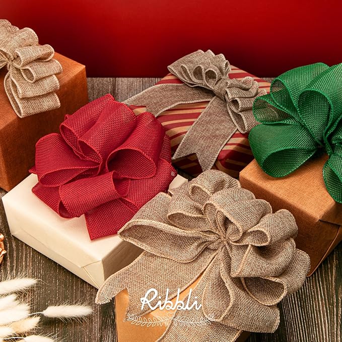 Ribbli Burlap Ribbon Continuous 20 Yard 2.5 Inch Natural Wired Ribbon for Wreaths,Big Bows,Tree Decoration,Outdoor Decoration
