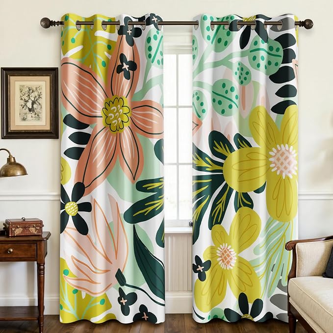 Tyrot Boho Floral 100% Blackout Curtains fo Bedroom 96 inch Long 2 Panels Mid by TyrotHomeDecor