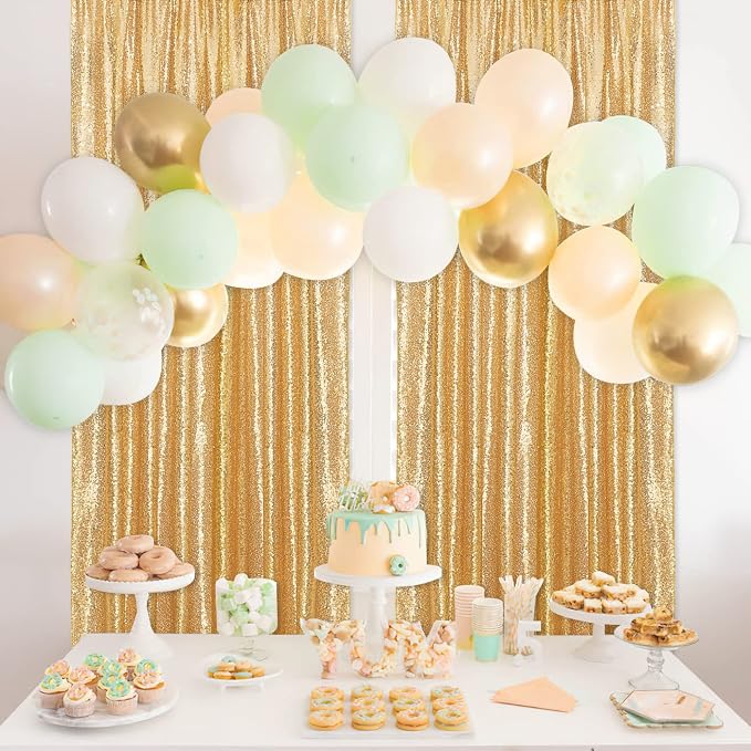 Gold Sequin Backdrop Curtains 2 Pcs 5ftx8ft Sparkle Backdrop Drapes | Glitter - Image 6