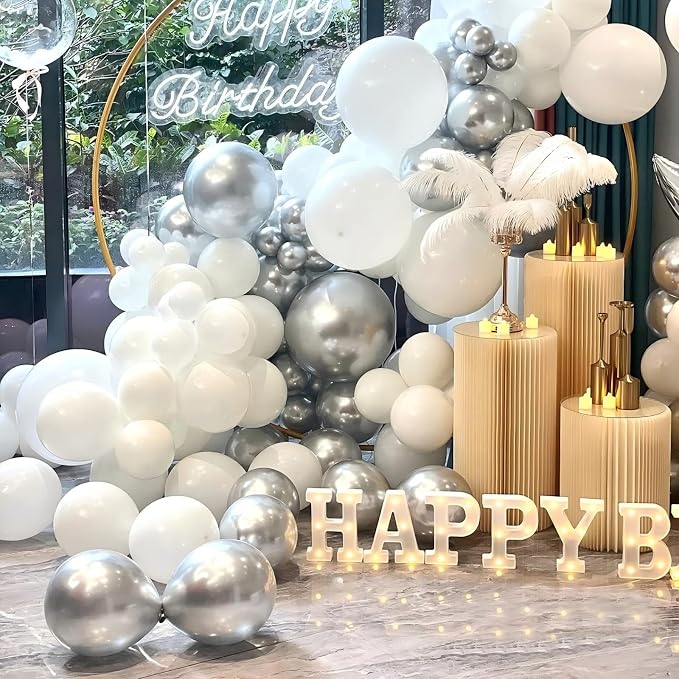FOTIOMRG Metallic Silver Balloons 12 inch, 100 Pack Chrome Silver Latex Balloons - Image 5