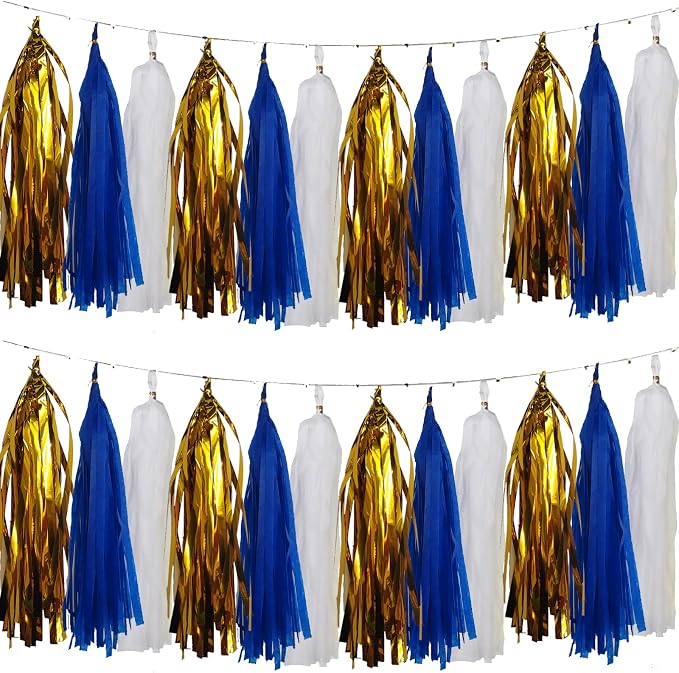 We Moment Navy Blue Gold White Tassel Garland Banner Paper Tassels by We+Moment