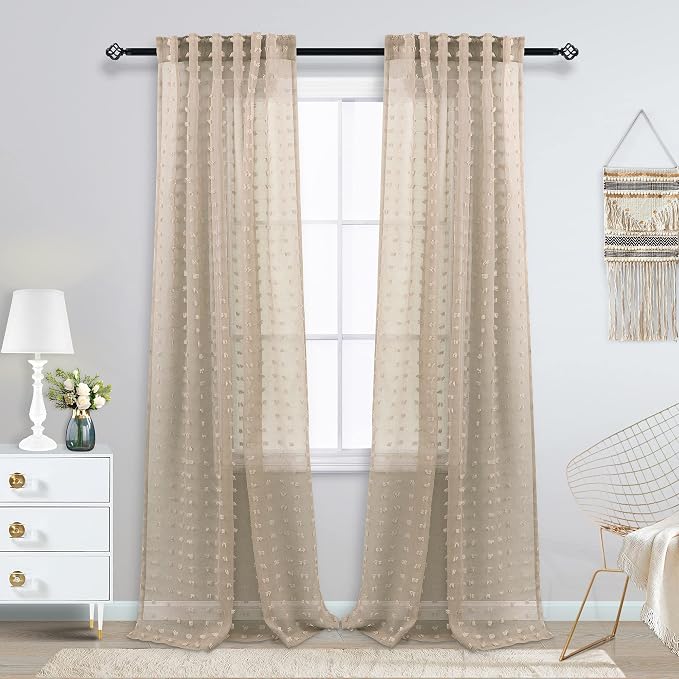 KOUFALL Warm Taupe Sheer Curtains 90 Inch Length - Image 2