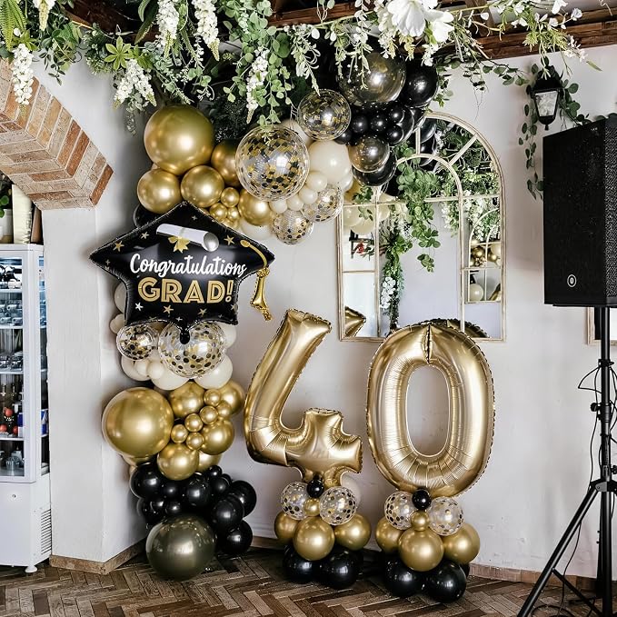 Black and Gold Balloons Graduation Balloon - Image 6