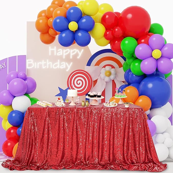 QueenDream Sequin Tablecloth 60x102 Inch Red Tablecloth Glitter Table Cloth for Bridal Shower Birthday Engagement Wedding Party Decorations