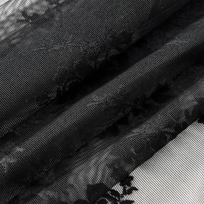 Kotile Black Lace Curtains for Kitchen Windows, W42 x L45 Inch, 2 Panels | Rod - Image 9