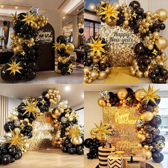 128 PCS Black and Gold Balloon Arch Kit, Anniversary, New Year, Birthday - Image 3