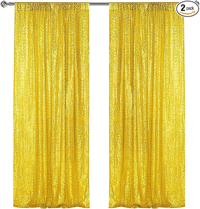 Sugargirl Golden Yellow Sequin Backdrop Curtain 2 Panels 2FTx8FT Glitter Golden by Sugargirl