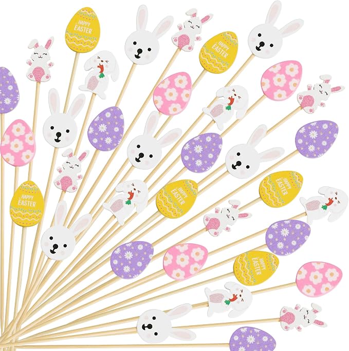 100 Pcs Easter Cocktail Picks, 4.7 Inch Rabbit Bunny and Eggs Toothpicks by KIGEAPUEL