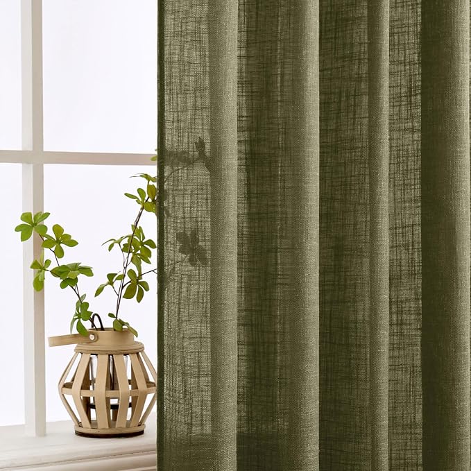 MIULEE Light Olive Green Linen Curtains 52x90 Inch Long 2 Panel - Image 5