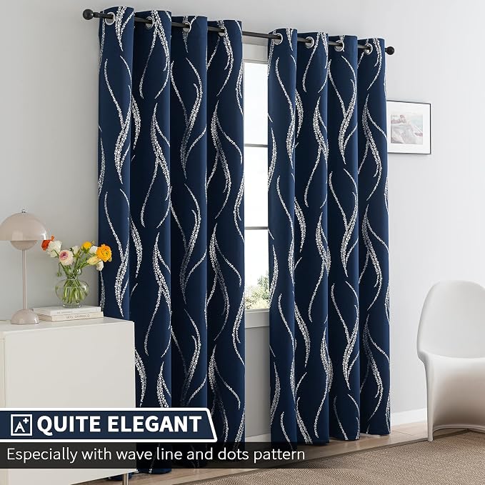 Yakamok Navy Blue Blackout Curtains - Image 2