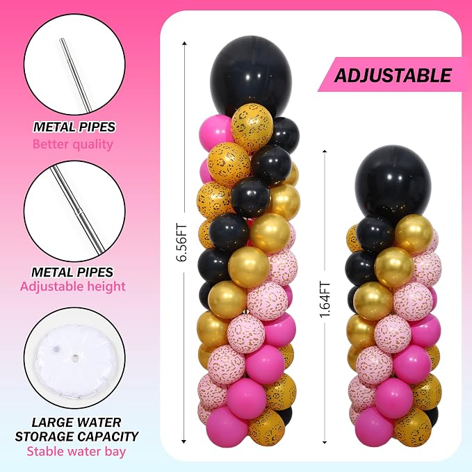 Hot Pink Cheetah Print Balloon Column Stand 2 Sets, Balloon Towers | 102 Pcs - Image 6