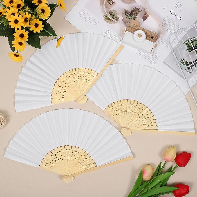 Aodaer 72 Pieces White Folding Fans - Image 5