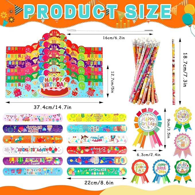 144 PCS Birthday Crowns for Kids Classroom Include 36 Colorful Birthday Paper - Image 2