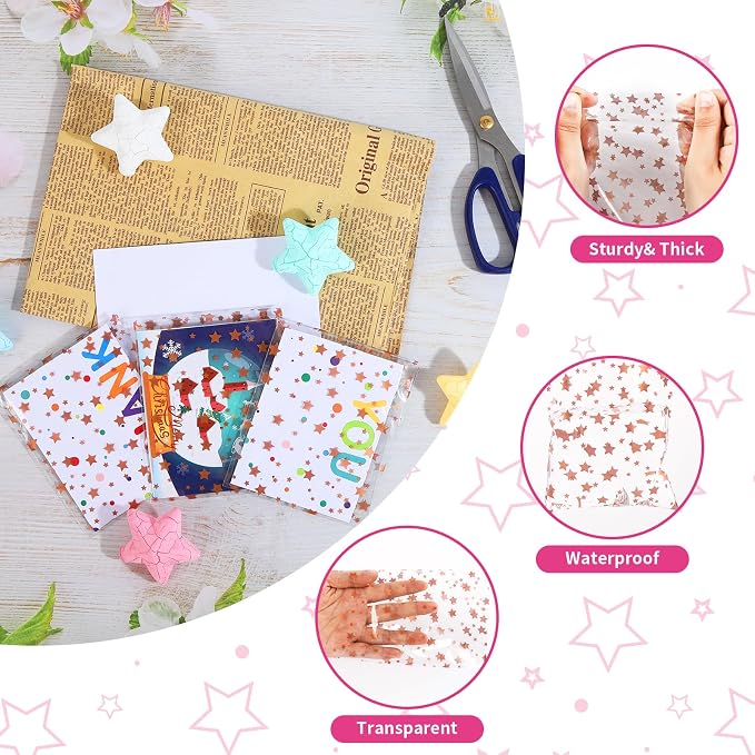 COQOFA 100 Pcs 4x 6 In Star Self-Sealing Cellophane Treat Bag, Baby Shower - Image 3