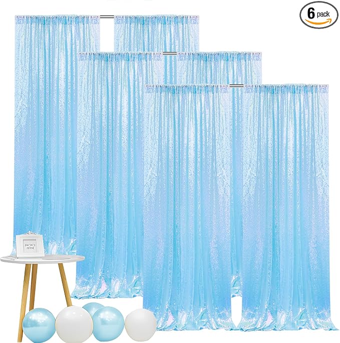 Hahuho Mermaid Blue Sequin Backdrop Curtain, Banquet Decoration（6 Panels by Hahuho