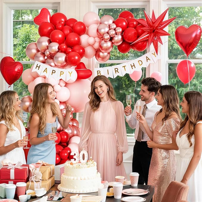KARLURE Pink Red Rose Gold Balloon Arch Kit Garland - Image 3
