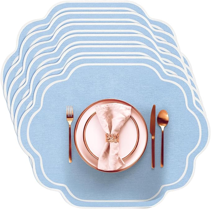 6-Piece Scalloped Embroidered Placemats by Breling