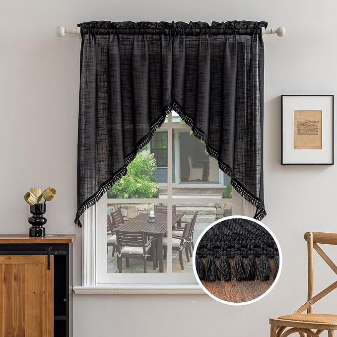 Beda Home Tassel Linen Textured Swag Curtain Valance by BedaHomeBedaLife