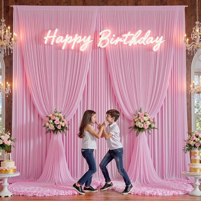 20ft×12ft Wrinkle Free Pink Backdrop Curtain - Image 2