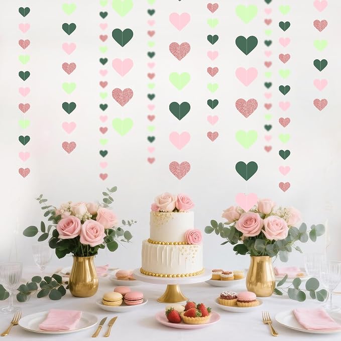 5PCS Sage Green Heart Garland, 72ft Sage Green Pink Heart Ceiling Decorations - Image 4